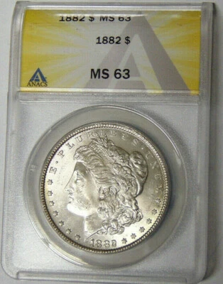 ANACS MS63 1882 Morgan Silver Dollar Choice BU Philadelphia Mint #6110677 - Image 1 of 2