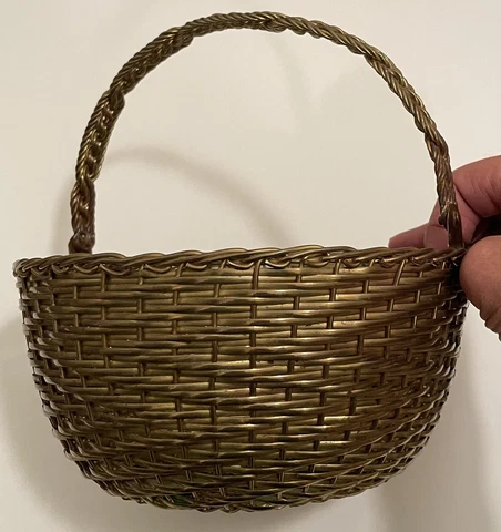 Heavy brass woven basket folding handle vintage Cover
