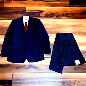 Tazio Herren Superior 120's Wool Touch Navy Blau Anzug Gr. 44 L Hose 38 L - Bild 1 von 17