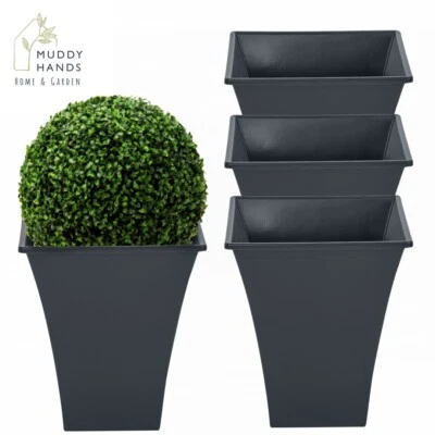 4 x Slate Grey Plant Pots Indoor Outdoor Garden Tall Plastic Flower Planters