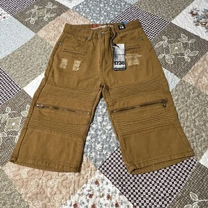 1738 Dynasty Shorts Youth Size 18 Brown Moto Denim Collection New with Tags - Picture 1 of 17