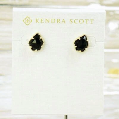 NWOT Kendra Scott Tessa Black Stud Earrings Gold Tone - Image 1 of 4