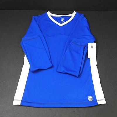 Nueva Camisa K-Swiss Azul Blanco Borde Cuello en V Manga Larga Protección UV Pequeña G7 Foto 1 de 4