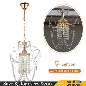 Crystal Mini Chandelier Lighting Vintage Hanging Light Pendant Lamp Fixture Gold - Picture 1 of 10