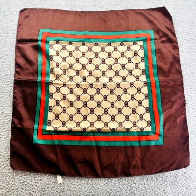 Bufanda De Colección Geométrica 27" Cuadrada Marrón/Rojo/Verde/Tostado Borde Tawian Foto 1 de 4