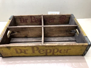 Wooden Dr. Pepper Crate Carrier Box Vintage Yellow Bakersfield California - Picture 1 of 12