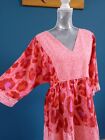 PRETTY NEXT RED PINK DRESS 12 14 LINEN BLEND FLARED SLEEVES COMFY HARDLY WORN 