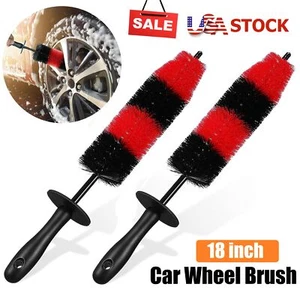 2× Long Wheel Brush Car Bendable Wash Tool Cleaning Brush Tire Rims Spokes 18" - Picture 1 of 15