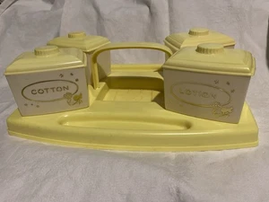 Vintage Sanitoy Baby Boy Girl Unisex Yellow Jar Set Vanity Plastic MCM - Picture 1 of 6