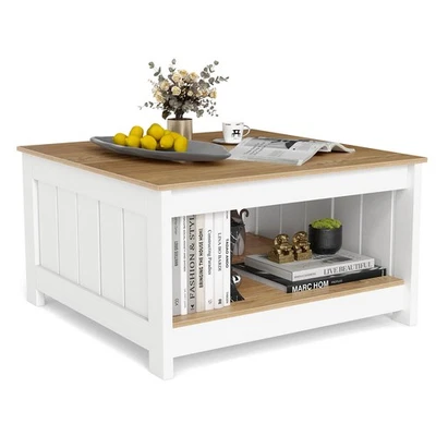 Mesa de centro con estante de almacenamiento granja rústica mesa de centro ahorro de espacio Foto 1 de 4