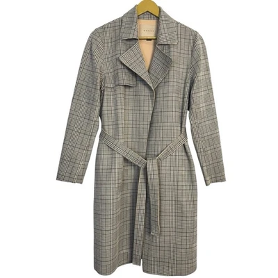 Abrigo largo pequeño a cuadros en blanco NYC Anthropologie para mujer imitación gamuza Academia Preppy Foto 1 de 4