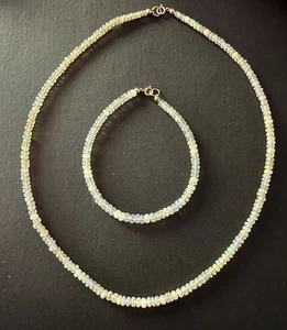 Ethiopian Opal 14K Yellow Gold Graduated 3-5MM Beaded Necklace & Bracelet Set. - Picture 1 of 10