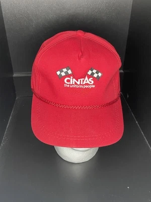 Vintage Cintas Racing Hat Red Rope Snapback Checkered Flag Leather Strap USA - Image 1 of 4