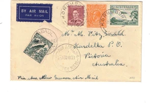 Australia 1933 5d Flight Cover,cds KORUMBURRA Vic + 5d NEW GUINEA,cds RABAUL - Picture 1 of 1