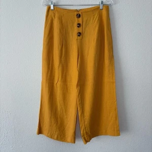 Coco Bianco Womens Linen Blend Wide Leg Cropped Pants Sm Buttons Artsy Lagenlook - Picture 1 of 8