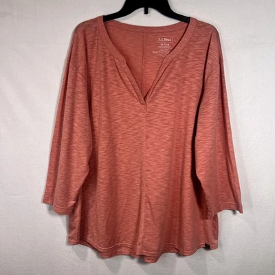Top túnica L.L.Bean para mujer 3X Plus cuello dividido rosa coral tejido calce relajado Foto 1 de 4