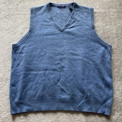 Chaleco Suéter GRANT THOMAS Para Hombre 100% Cachemira Dos Capas Cuello en V-L Azul Foto 1 de 4