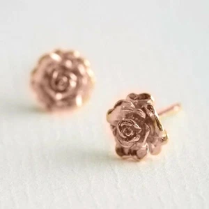 14CT Rose Gold Plated Silver Bloom Rose Stud Earrings Christmas Gift - Picture 1 of 1