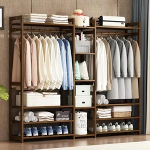 Kleiderschrank Kleiderstangen Kleiderständer Garderobenständer Bambus Schrank - Bild 1 von 23