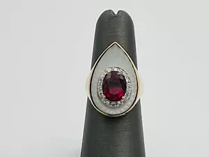 Designer ERTE 18K Gold Diamond & Garnet Ring Ladies Estate Piece - Picture 1 of 7