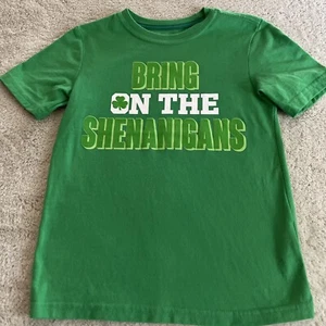 St Patricks Day Boys Green BRING ON THE SHENANIGANS Short Sleeve Shirt 4-5 - Picture 1 of 5