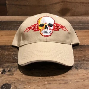 Motorrad Mütze Strapback Cap Herren Beige Totenkopf Stacheldraht Biker Outdoor - Bild 1 von 11