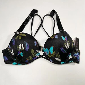 Victoria Secret 34B Bombshell Push Up Bikini Top Butterfly Print Shine Strap - Picture 1 of 9