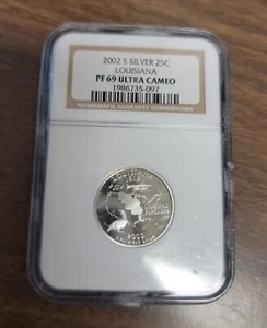 Cuarto de plata 2002 S Proof Washington Statehood NGC PF69 Ultra camafeo Louisiana - Imagen 1 de 5