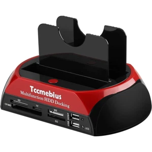 Station d'accueil pour disque dur externe à double emplacement USB 2.0 avec concentrateur de lecteur de carte - Photo 1/8