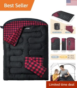 Flannel Double Sleeping Bag for 2 Adults - XXL Queen Size - Cold Weather Camping - Picture 1 of 11