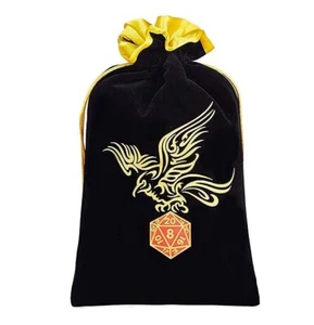Nueva bolsa de dados de terciopelo negro de 6 1/4"" x 9 1/2"" con borde amarillo y cordón - Imagen 1 de 1