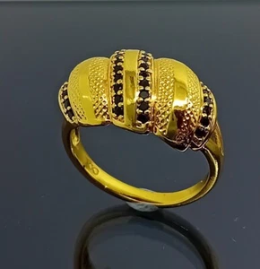 18K Gold Filled Stunning Italian Black Onyx 18ct Dress Ring Size 8 - Picture 1 of 11