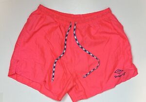 Vintage 90s UMBRO Soccer Shorts L Neon Pink Nylon Gym Workout Drawstring Grunge