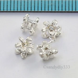 4x STERLING SILVER BRIGHT CLEAR CZ CRYSTAL FLOWER SPACER BEADS 5.5mm #852 - Picture 1 of 2