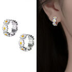 Elegant 925 Sliver Daisy Flower Earrings Ear Hoop Drop Dangle Women Jewelry Gift
