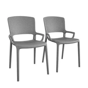 Gray Stackable Plastic Outdoor Lounge Chair (2-Pack) - Picture 1 of 7