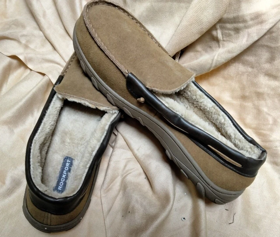 Chinelos Mocassim Rockport Masculino Espuma de Memória Camurça Marrom Tamanho 12 EUA - Imagem 1 de 4