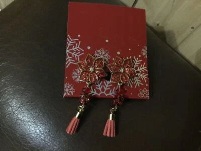 Kohl's Poinsettia Glitter Beaded Holiday Women's 2-1/4" Dangle Earrings New - Image 1 of 4