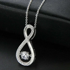 Women's Beautiful Infinity Pendant 2Ct Lab Created Diamond 14k White Gold Plated - Picture 1 of 5