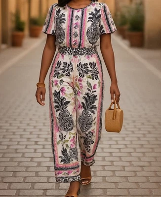 Joie Jumpsuit Relaxed Fit Long Pants Boho Luxe Pineapple Tropical Feminine XL - Image 1 of 4