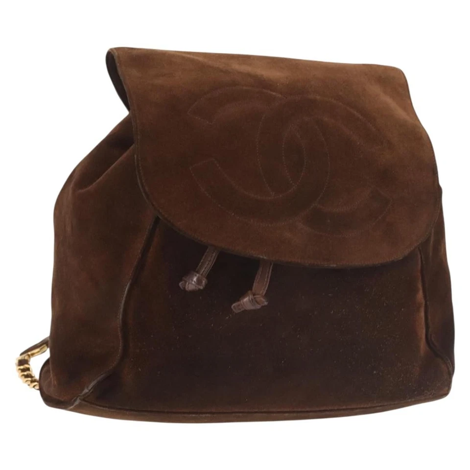 Mochila Chanel Gamuza Marrón Dorado CC Auténtica BA5805 Foto 1 de 4
