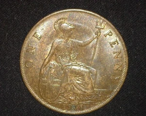 GREAT BRITAIN 1918 PENNY KM810 BRILLIANT UNCIRCULATED BROWN~K38 - Picture 1 of 2