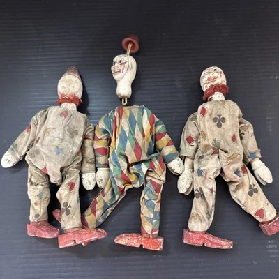 "3 cabezas de composición de payaso de circo Schoenhut Humpty Dumpty intactas 8""" Foto 1 de 4