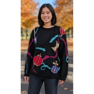 Maglione Vintage Marisa Christina Misto Mohair Scollo a V Holiday Grandmacore Taglia L? - Foto 1 di 10