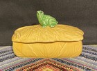 Vintage Ceramic Frog Trinket Box Yellow Green Jewelry Figural Pottery