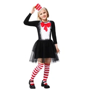 Book Week Cat in the Hat Girls Dress Cat Bowtie Headpiece Socks Costume Cosplay - Picture 1 of 2