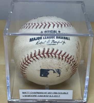 MATT CHAPMAN * RBI 2B #21 * 1ST CAREER HIT & RBI in SF * GAME USED BASEBALL 2017 - Image 1 of 4