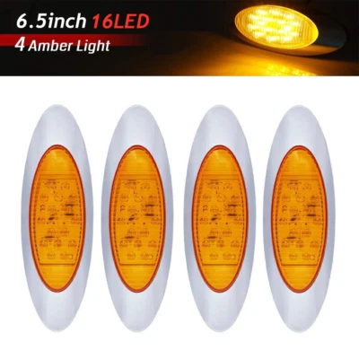 4X Amber 6.5" Oval 16 LED Freightliner Peterbilt Panel Fender Side Marker  Light - Image 1 of 4