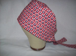 Men/Women Surgical Scrub Cap Lined Captain RED WHITE BLUE - Picture 1 of 3