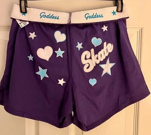 GK COTTON LADIES LARGE SKATE GODDESS GLITTER PRINT PURPLE BOXER SHORTS SZ L NWT! - Picture 1 of 11